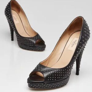 Valentino Black Studded Peep-Toe Heels